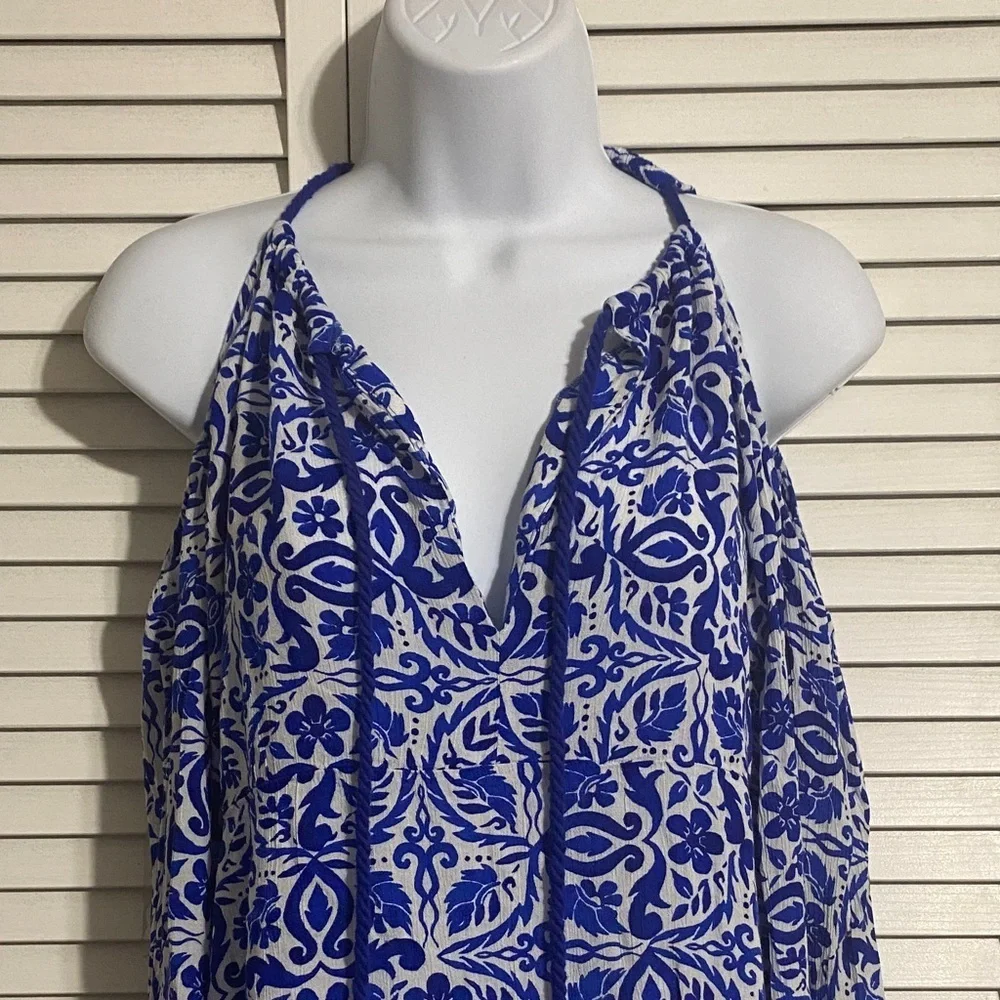 Nanette Lepore Talavera Tunic  Blue and White Women's Swim Cover-Up